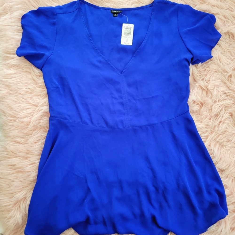Torrid Plus 4X (26), electric blue, short sleeve, soft, sheer, blouse
